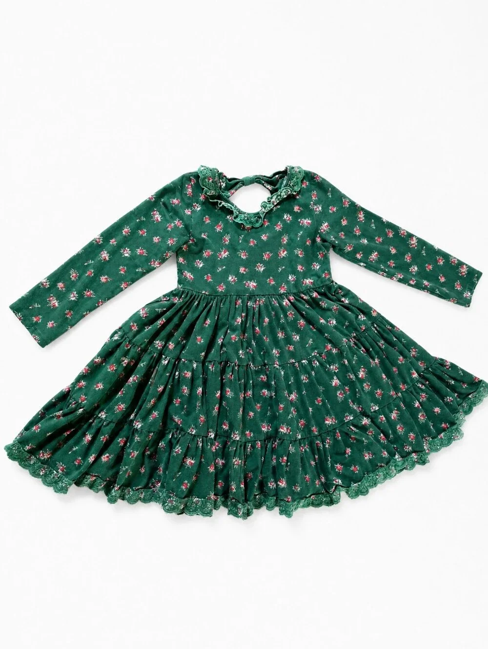 SweetHoney Green Floral Ruffle Tier Dress